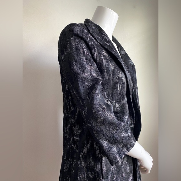 EILEEN FISHER Black Jacquard Open Front Long Blazer Jacket Coat Silver Artisan S - Picture 8 of 12